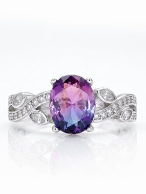Pink & Purple Oval Gemstone Ring, real 925 Sterling Silver Charmed Aroma